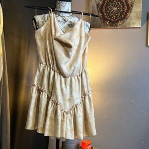 Satin Cowl Neck Tiered Romper— Cream